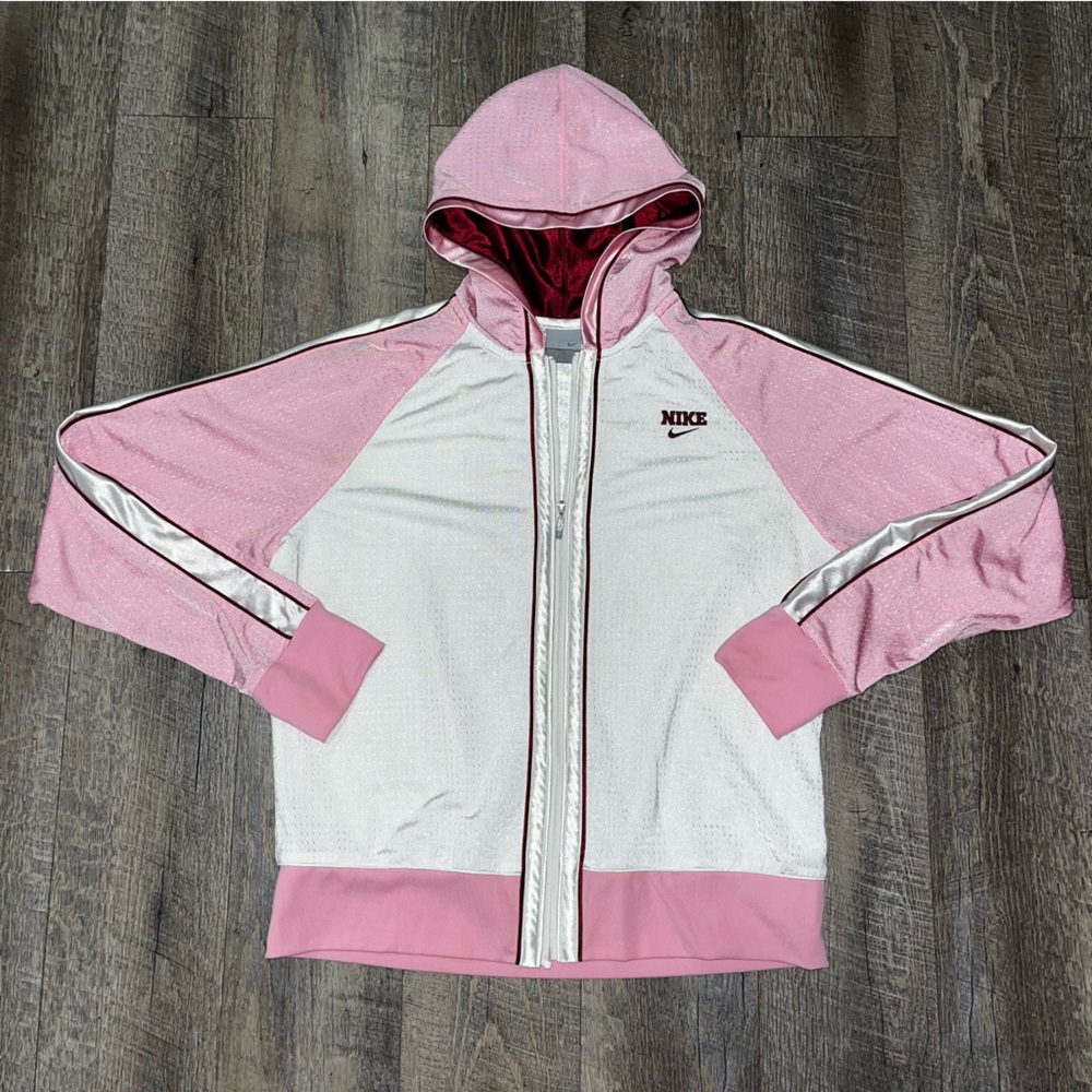 Nike Pink and White Hooded Zip Sweatshirt